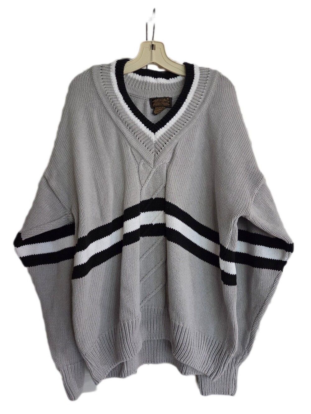 Eddie Bauer 100% Gray Cotton Sweater Varsity Collegiate Academia Preppy Size XL